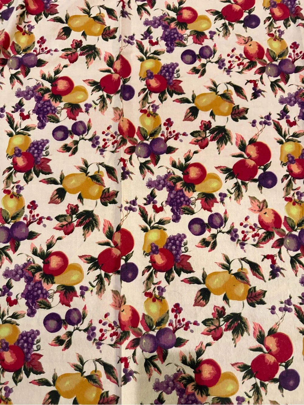 VTG Retro Fruit Print Tablecloth in Cream with Red, Yellow & Purple 65x48